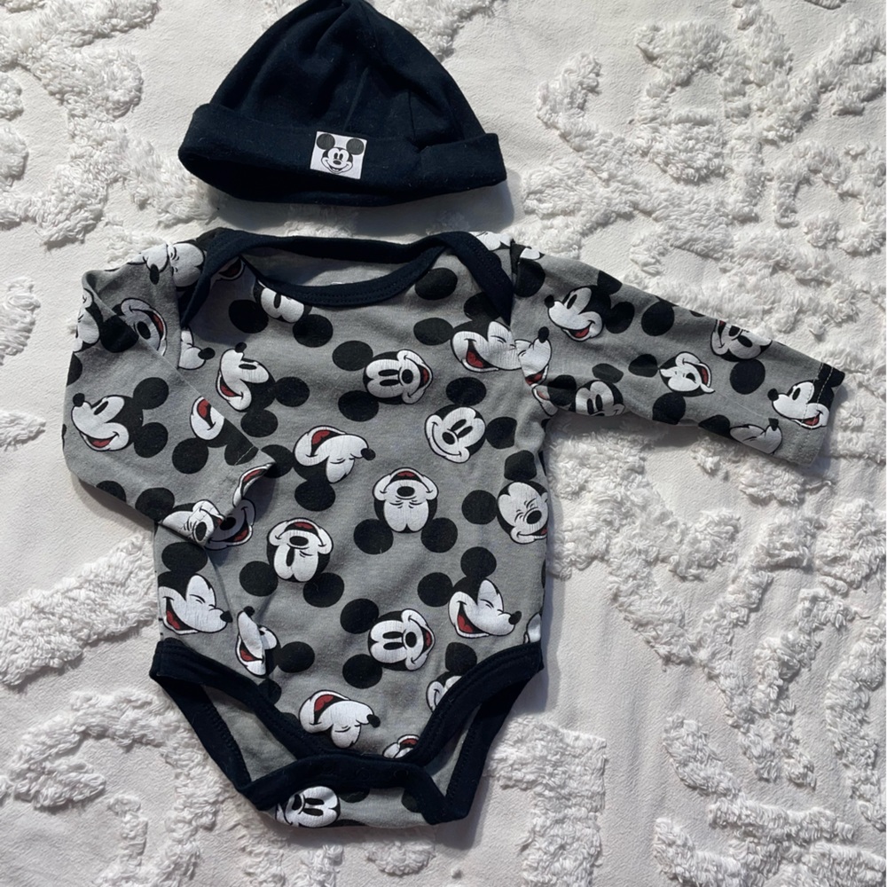Mickey Mouse Long Sleeve Onesie with Matching Hat